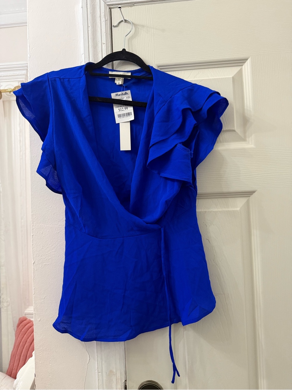 Marshall Electric Blue Flutter Sleeve Wrap Blouse